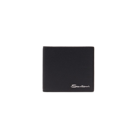 Black tumbled leather wallet - Santoni - 1