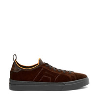 Men's dark brown suede and leather slip-on sneaker - Santoni - 1
