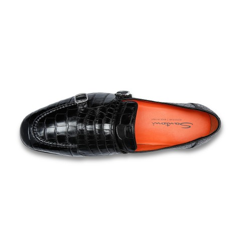 Men's black alligator leather double monk straps loafer - Santoni - 4