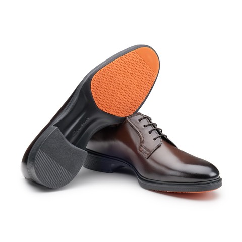 حذاء رجالي Easy من الجلد البني الداكن برباط - Santoni - 3