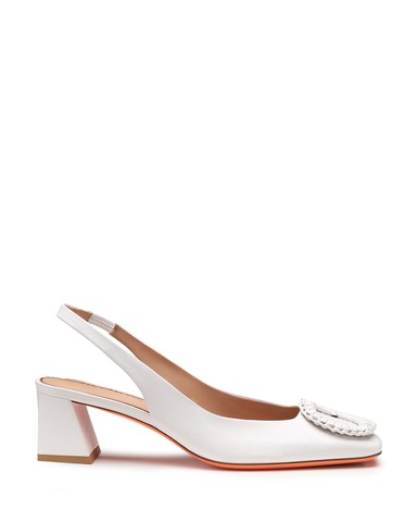 Escarpin &agrave; bride arri&egrave;re et talon mi-haut en cuir blanc pour femme - Santoni - 1