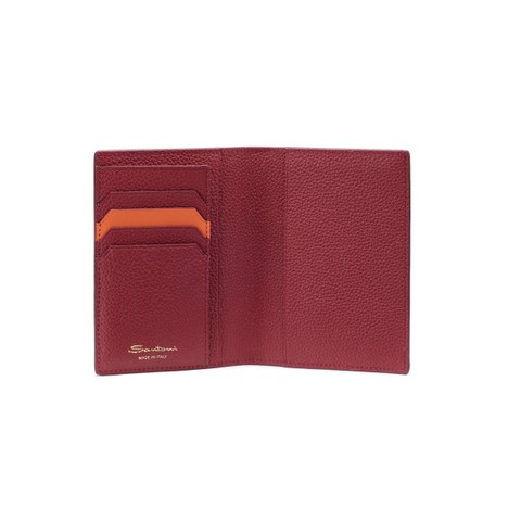 Burgundy tumbled leather passport case - Santoni - 3