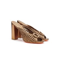 Sandalo tacco alto da donna in pelle intrecciata oro - Santoni - 2