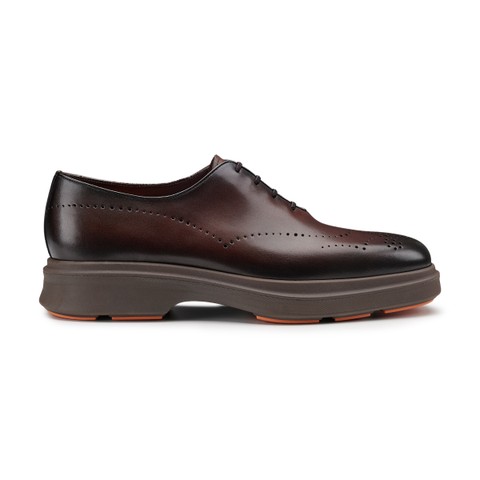 Zapatos de cordones Oxford tipo brogue Easy Nova de hombre en piel marr&oacute;n oscuro - Santoni - 1