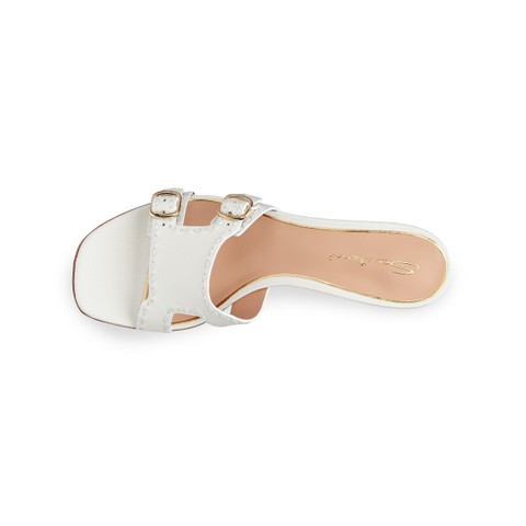 صندل سلايد Didi نسائي من الجلد بكعب منخفض بلون أبيض - Santoni - 3