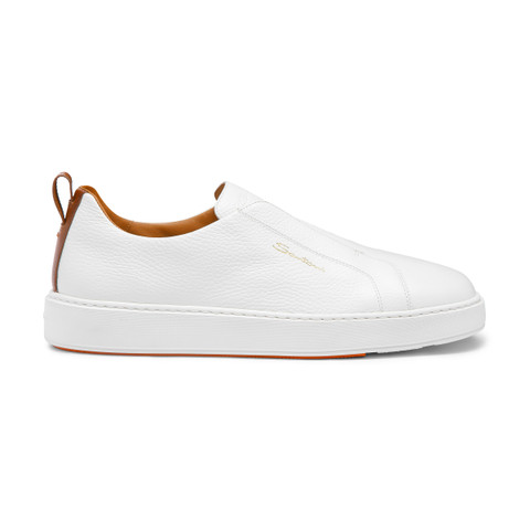 Sneaker slip-on da uomo in pelle bottalata bianca - Santoni - 1