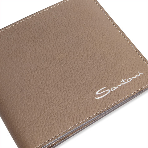 Beigefarbenes Portemonnaie aus getrommeltem Leder - Santoni - 3