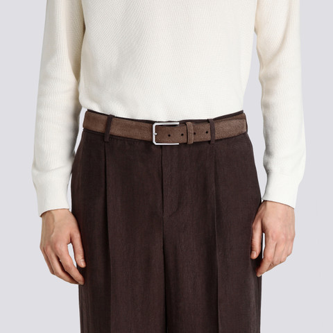 Men's brown suede adjustable belt - Santoni - 2