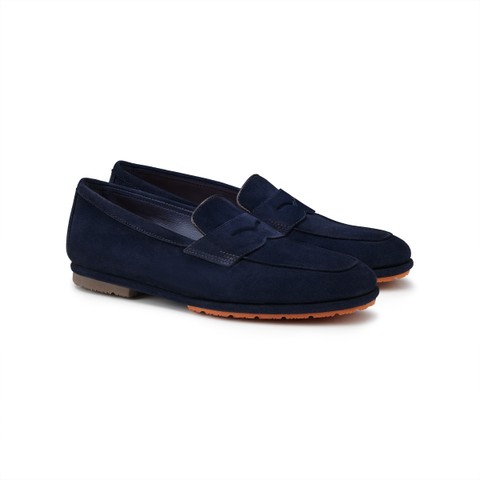 Women's blue suede Carla Driver penny loafer - Santoni - 1