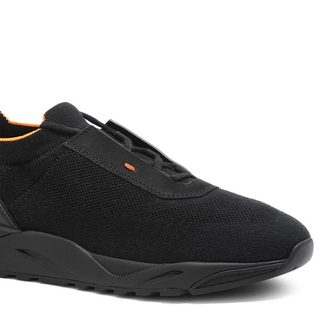 Men's black stretch knit and leather sneaker - Santoni - 5