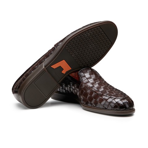 Men's dark brown woven leather loafer - Santoni - 3