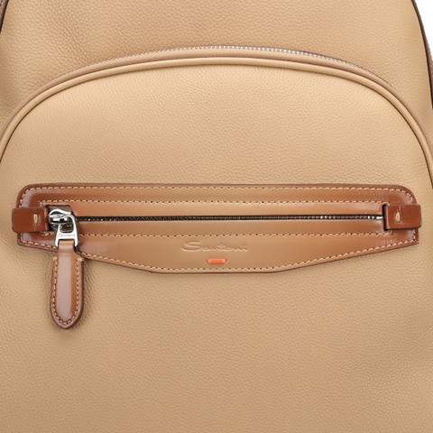 Beige tumbled leather backpack - Santoni - 4