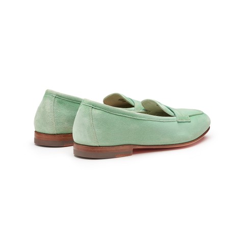 Mocassino penny da donna in suede verde - Santoni - 3