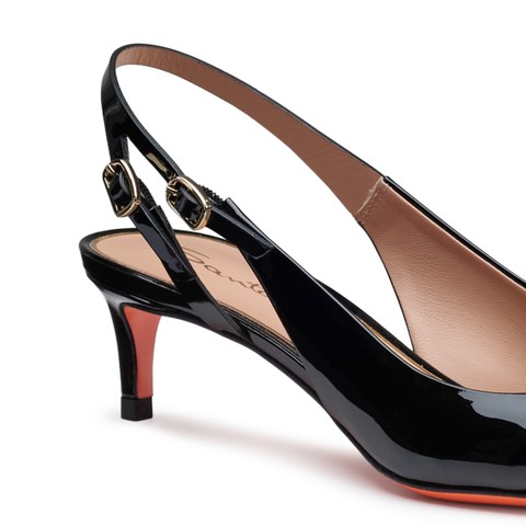 Women's black patent leather low-heel slingback - Santoni - 5