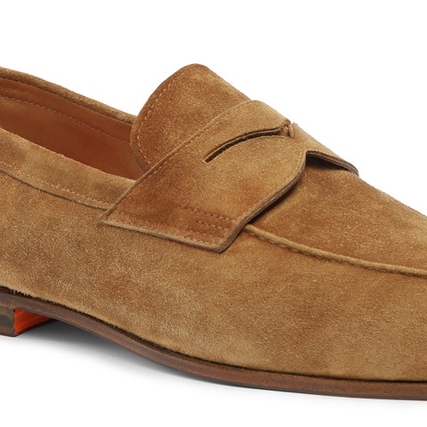 Men's light brown suede Carlo penny loafer - Santoni - 6