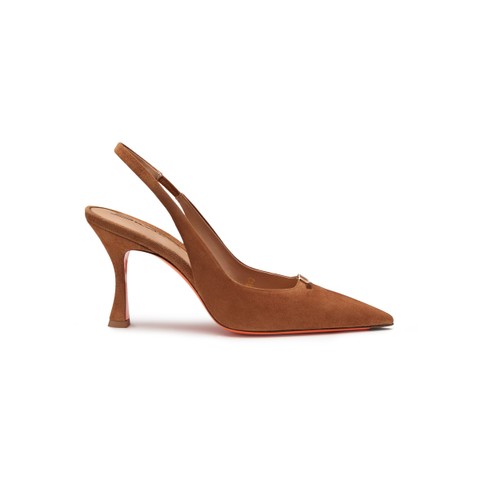 Escarpin &agrave; bride arri&egrave;re et talon haut en daim marron pour femme - Santoni - 1