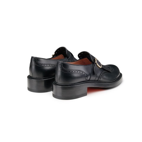 Women's black leather single monk strap shoe with frange - Santoni - 4