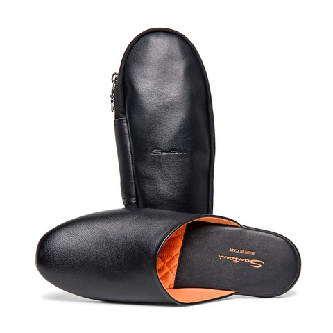 Men&rsquo;s black leather slipper - Santoni - 5