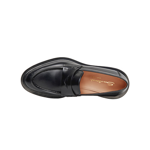 Women&rsquo;s polished black leather penny loafer - Santoni - 4
