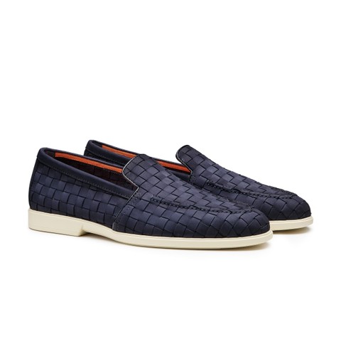 Men's blue woven suede loafer - Santoni - 2