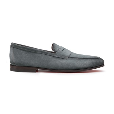 Men's green suede Carlo penny loafer - Santoni - 1