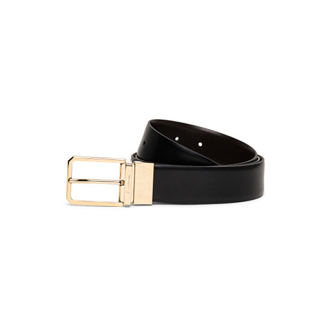 Ceinture ajustable et r&eacute;versible en cuir noir et marron - Santoni - 1