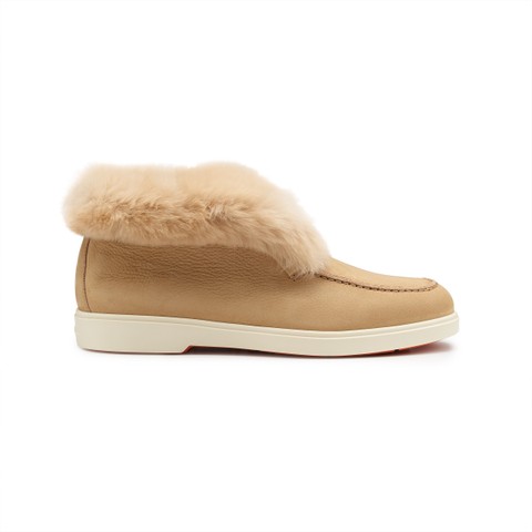 Women's beige suede desert boot with fur - Santoni - 1