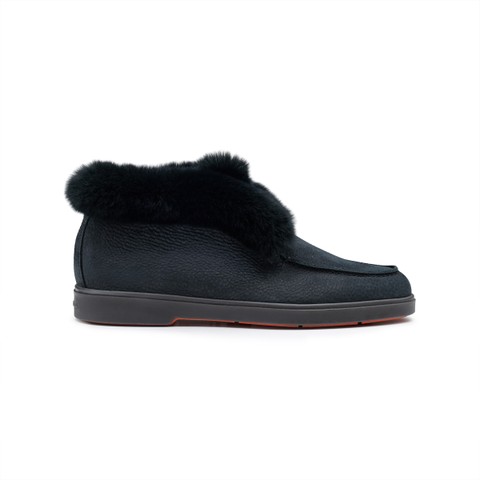Women's black suede desert boot with fur - Santoni - 1