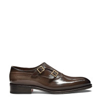 Men's brown leather double-buckle brogue shoe - Santoni - 1