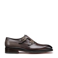 Men's brown leather double monk straps brogue shoe - Santoni - 1