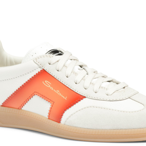 Men's white, green and orange leather and suede DBS Oly sneaker - Santoni - 6