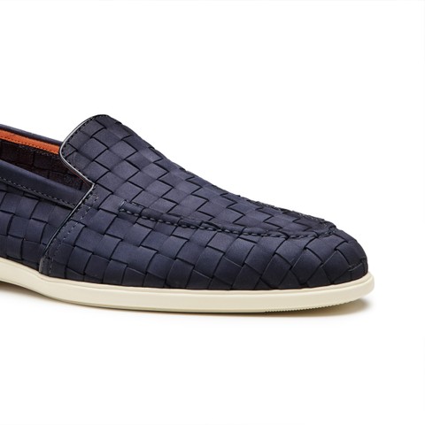 حذاء لوفر رجالي من جلد السويد المنسوج باللون الأزرق - Santoni - 5