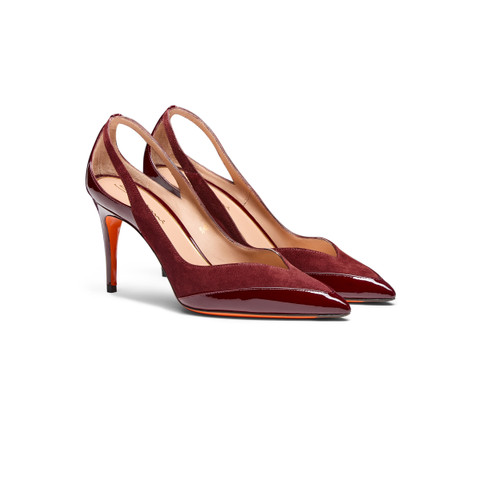 Women's burgundy patent leather and suede high-heel pump - Santoni - 3