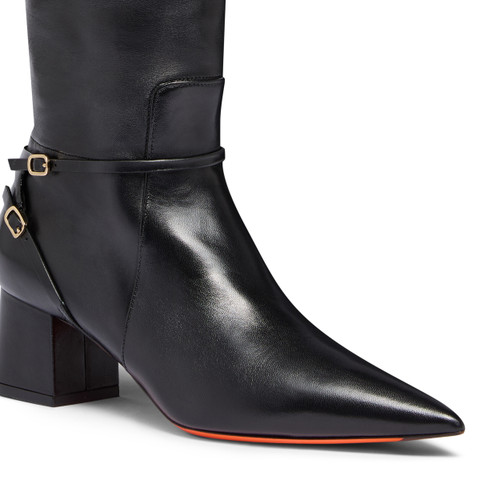 Women's black leather mid-heel boot - Santoni - 6