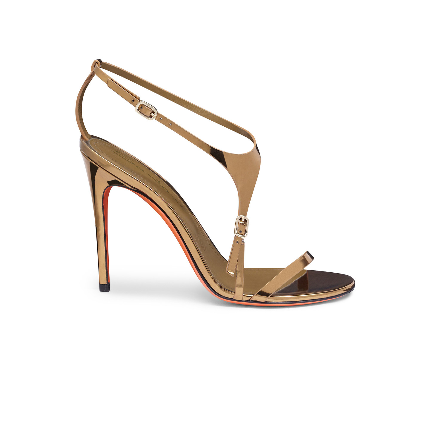 Santoni Sandalo tacco alto da donna in materiale specchiato oro