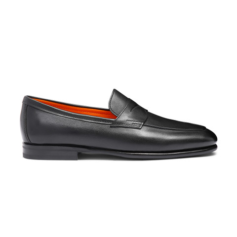 Men's black leather Carlo penny loafer - Santoni - 1