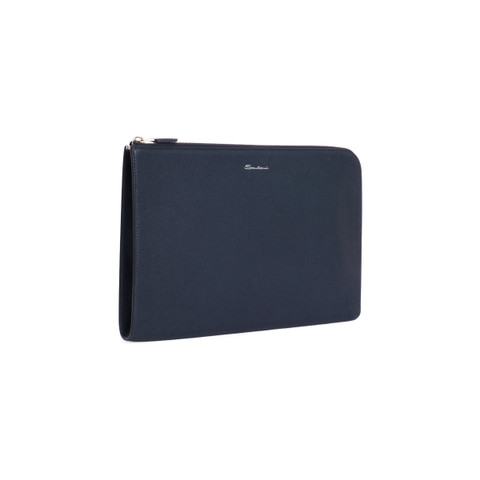 Blue tumbled leather document holder - Santoni - 2