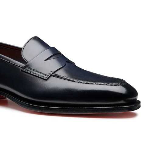 Men's blue leather penny loafer - Santoni - 6