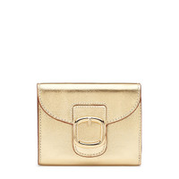 Gold laminated leather wallet with coin pocket - Santoni - 1