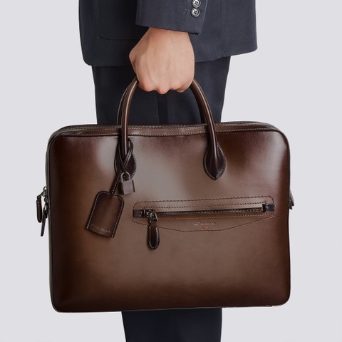 Brown leather laptop bag - Santoni - 2