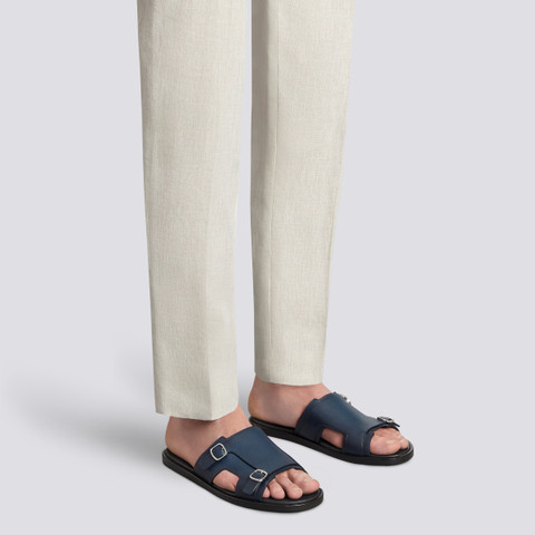 Men's blue leather double-buckle sandal - Santoni - 2
