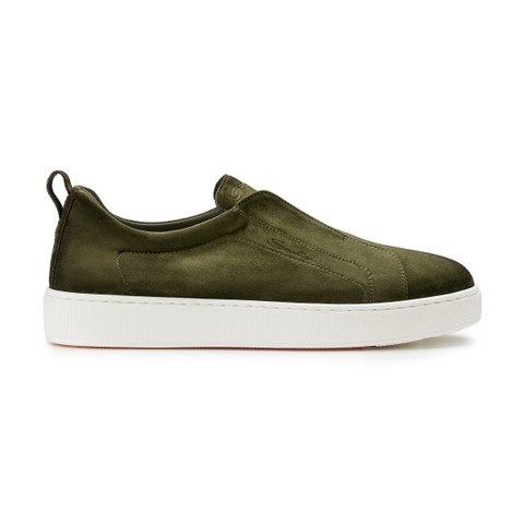 Men's green suede slip-on sneaker - Santoni - 1