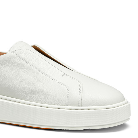 Women's white tumbled leather slip-on sneaker - Santoni - 6