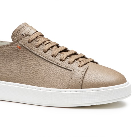 Men's beige tumbled leather sneaker - Santoni - 5