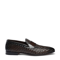 Braune Penny-Loafer f&uuml;r Herren aus Leder in Flechtoptik - Santoni - 1
