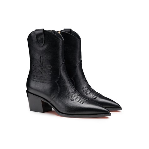 Women's black leather texan ankle boot - Santoni - 2