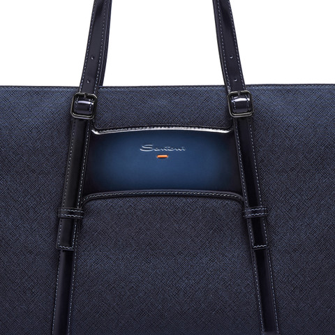 Blue leather and nylon shopping bag - Santoni - 6