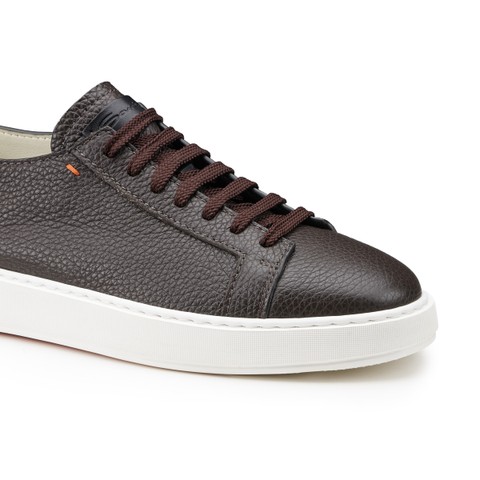 Men's dark brown tumbled leather sneaker - Santoni - 5