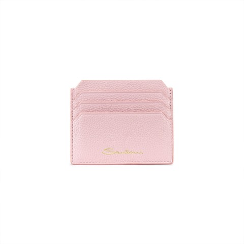 Pink tumbled leather credit card holder - Santoni - 1