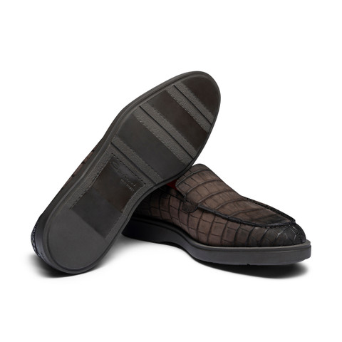Mocasín de hombre en piel de aligátor marrón oscuro - Santoni - 3